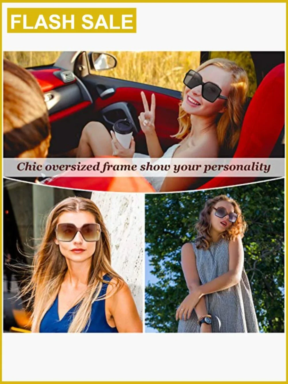 3 Pairs Oversized Square Sunglasses for Women Large Wide Vintage Shades Unisex